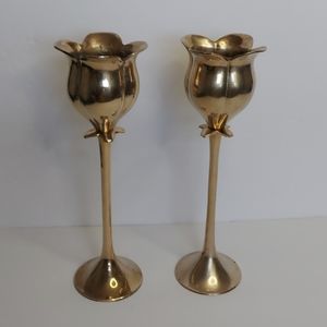 Pair Solid Brass Tall Candle Holders